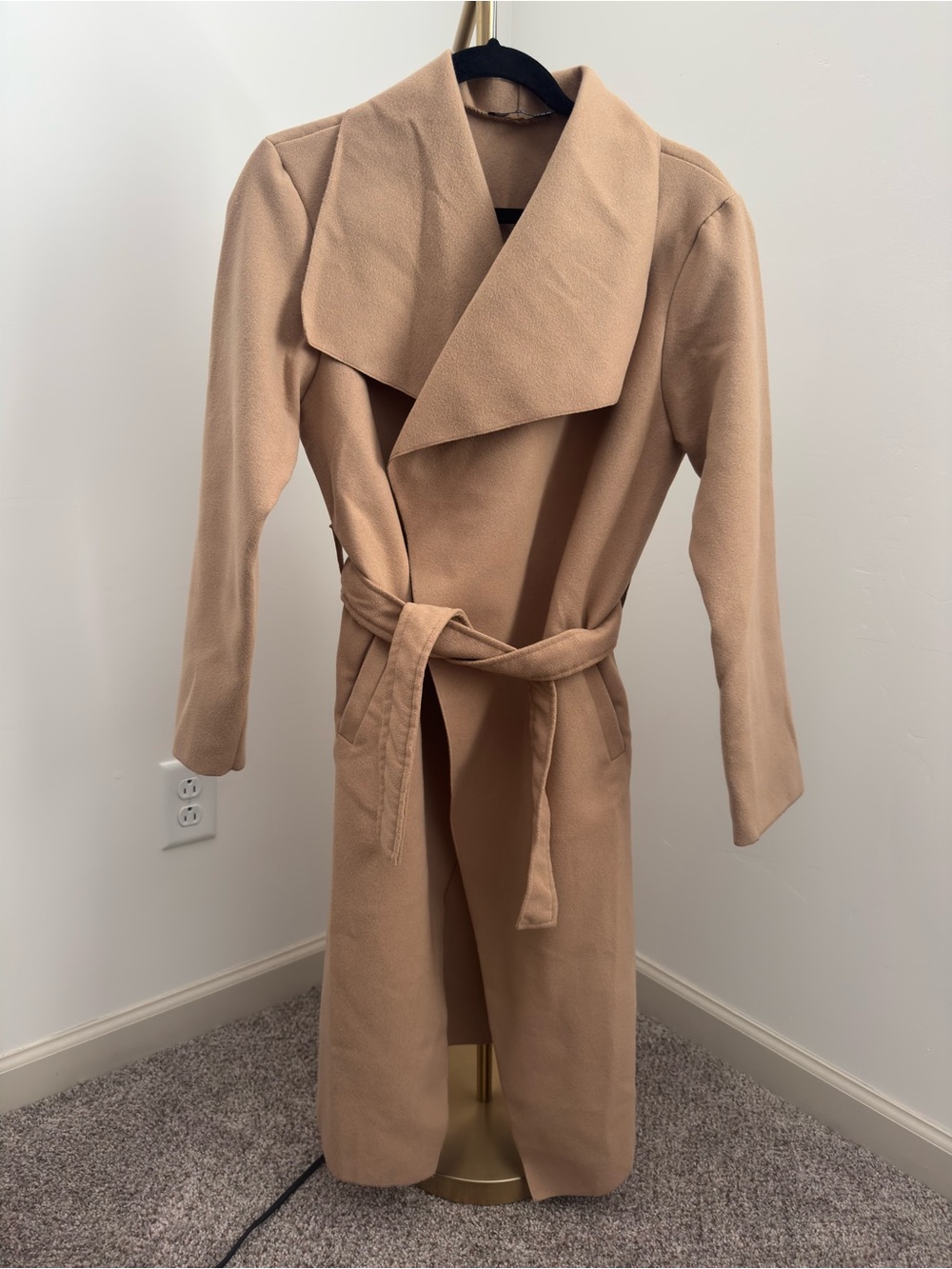 Boohoo Tan Wrap Belted Trench Coat
